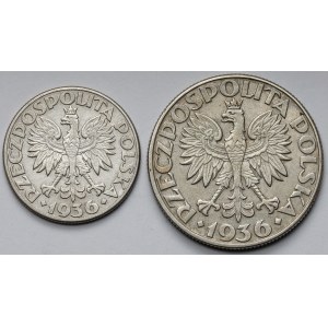 Żaglowiec 2 i 5 złotych 1936 - zestaw (2szt)