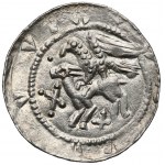 Władysław II Wygnaniec, Denar - Orzeł i Zając - EN FACE (w hełmach!)
