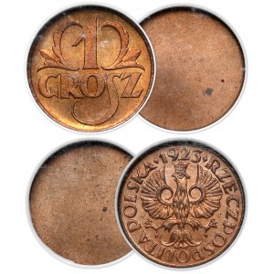Próby BRĄZ 1 grosz 1923 - JEDNOSTRONNE odbitki - parka (2szt)