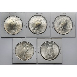 USA, Dolar 1922-1925 - Peace Dollar - zestaw (5szt)
