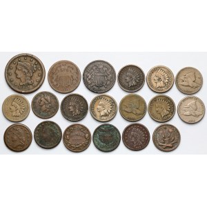 USA, 1-2 centy i żetony - zestaw (19szt)