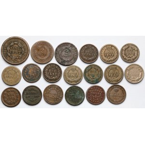 USA, 1-2 centy i żetony - zestaw (19szt)