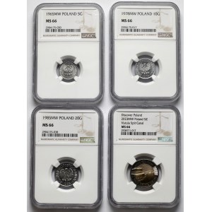 5-20 groszy 1965-1985 i 5 złotych 2023 - zestaw (4szt)