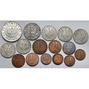 1 grosz - 5 złotych 1923-1939 - zestaw (16szt)