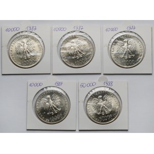 SREBRO 10.000 i 50.000 złotych 1987-1988 - zestaw (5szt)