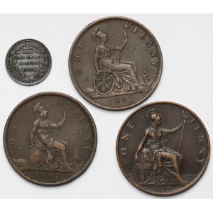 Wlk. Brytania, Wiktoria, 1/3 farthing i Penny 1862-1899 - zestaw (4szt)