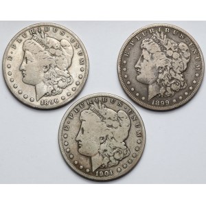 USA, Dolar 1896-1901 - Morgan Dollar - zestaw (3szt)