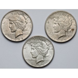 USA, Dolar 1922-1926 - Peace Dollar - zestaw (3szt)
