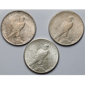 USA, Dolar 1922-1926 - Peace Dollar - zestaw (3szt)