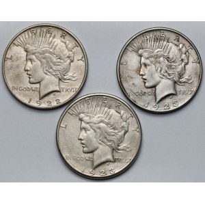 USA, Dolar 1922-1923 - Peace Dollar - zestaw (3szt)