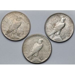 USA, Dolar 1922-1923 - Peace Dollar - zestaw (3szt)