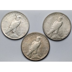 USA, Dolar 1922-1925 - Peace Dollar - zestaw (3szt)