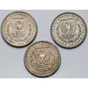 USA, Dolar 1880-1890 - Morgan Dollar - zestaw (3szt)