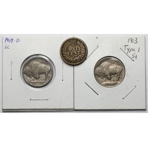 USA, 1 i 5 centów 1863-1917 - zestaw (3szt)