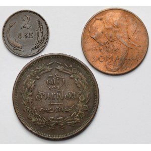 Dania, Somalia i Indie (?), Monety miedziane - zestaw (3szt)