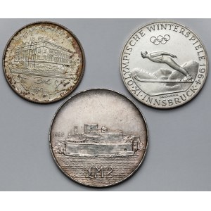 Austria, Malta i Węgry, Monety srebrne 1964-1993 - zestaw (3szt)