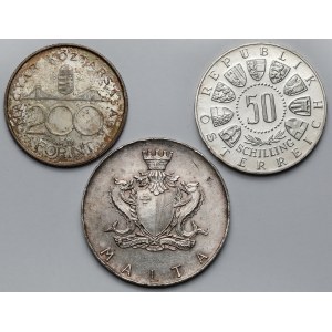 Austria, Malta i Węgry, Monety srebrne 1964-1993 - zestaw (3szt)