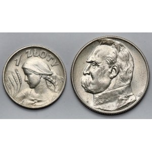 1 i 5 złotych 1925 i 1934 Kobieta i kłosy, Strzelecki - zestaw (2szt)