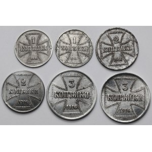 Ober-Ost. 1-3 kopiejki 1916 - komplet (6szt)