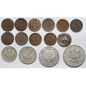 1-50 groszy i 1 złoty 1923-1939 i 1 fenig Elbląg 1918 - zestaw (15szt)