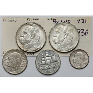 2-10 złotych 1934-1937 - zestaw (5szt)