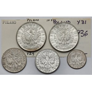 2-10 złotych 1934-1937 - zestaw (5szt)