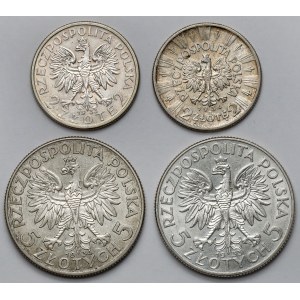 2-5 złotych 1933-1934 Piłsudski i Głowa kobiety - zestaw (4szt)