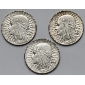 5 złotych 1932-1934 Głowa kobiety - zestaw (3szt)