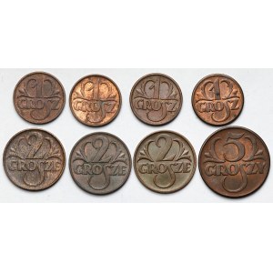1-5 groszy 1935-1939 - zestaw (8szt)