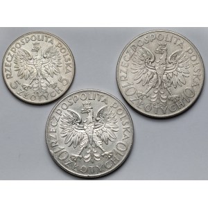 10 złotych 1933-1934 Traugutt i Głowa kobiety - zestaw (3szt)
