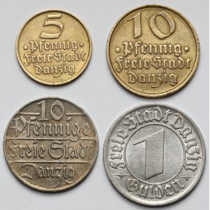 Gdańsk, 5-10 fenigów i 1 gulden 1923-1932 - zestaw (4szt)