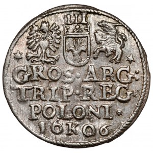 Zygmunt III Waza, Trojak Kraków 1606 - litera K
