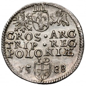 Zygmunt III Waza, Trojak Olkusz 1588 - ID nad tarczą - b.rzadki