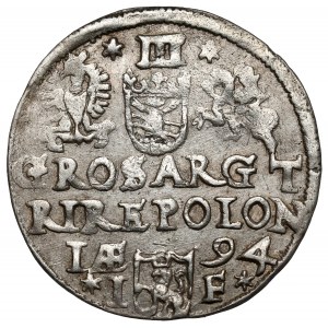 Zygmunt III Waza, Trojak Olkusz 1594 - ZNAK - bardzo rzadki rewers