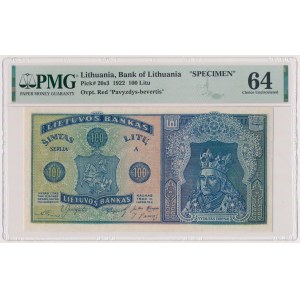 Litwa, SPECIMEN 100 Litu 1922 - ciemny poddruk na rewersie