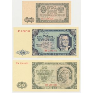 Zestaw 2, 20 i 50 zł 1948 (3szt)