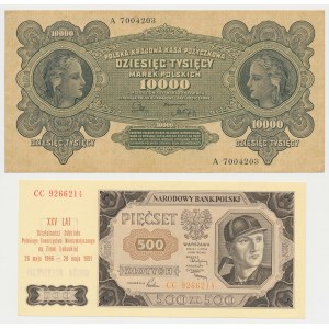 Zestaw 10.000 mkp 1922 i 500 zł 1948 z nadrukiem (2szt)