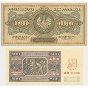 Zestaw 10.000 mkp 1922 i 500 zł 1948 z nadrukiem (2szt)
