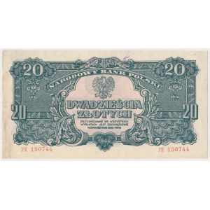20 złotych 1944 ...owe - YK - nietypowy format - wyraźnie WYŻSZY, a krótszy