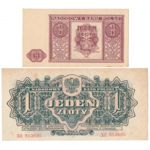 1 złoty 1944 ...owym - XC i 1 złoty 1946 - zestaw (2szt)