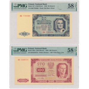 20 i 100 złotych 1948 - HK, HS - zestaw (2szt)