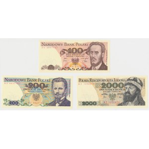 100, 200 i 2.000 zł 1982 - HN i 2x BZ - zestaw (3szt)