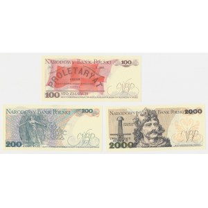 100, 200 i 2.000 zł 1982 - HN i 2x BZ - zestaw (3szt)