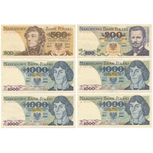 200, 500 i 1.000 zł 1975-1976 - rzadkie serie - zestaw (6szt)