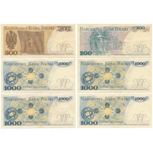 200, 500 i 1.000 zł 1975-1976 - rzadkie serie - zestaw (6szt)