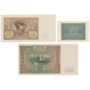 1, 10 i 100 złotych 1940-1941 - zestaw (3szt)