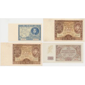 5, 10 i 2x 100 złotych 1930-1940 - zestaw (4szt)