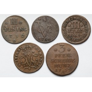 Niemcy, Monety miedziane 1748-1780 - zestaw (5szt)