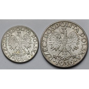 Żaglowiec 2 i 5 złotych 1936 - zestaw (2szt)