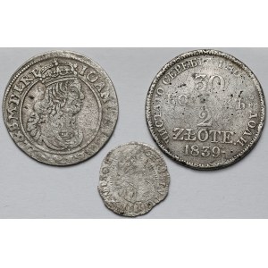 Krajcar, Szóstak i 2 złote 1663-1839 - zestaw (3szt)